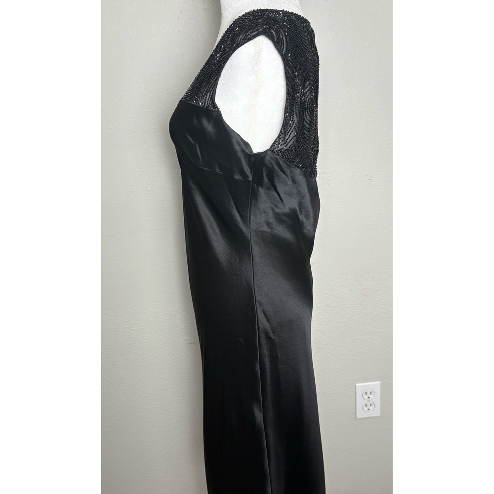 Jones New York Dress Womens 8 Black Satin Beaded Mesh Sheer Back Midi Cocktail - Picture 9 of 9